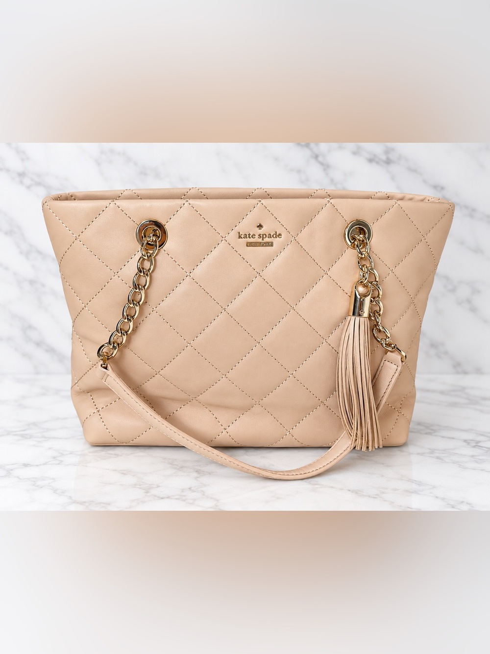 Kate Spade Gold Coast Maryanne Quilted Leather Tote Blush Nude Gold (NWOT)